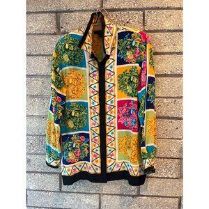 Corey B. New York 100% Silk Multicolor Floral Block Print Button-Up Shirt Womens